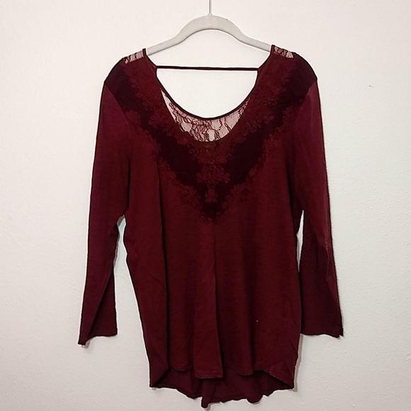 Lucky Brand Maroon Long Sleeve Lace Detail Shirt Medium - Picture 1 of 5
